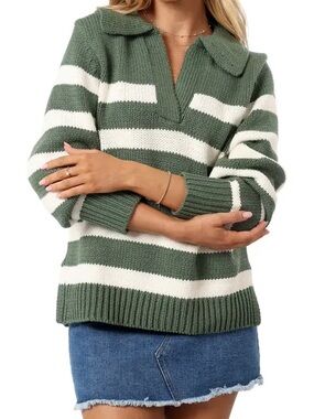Petal & Pup Shea Stripe Johnny Collar Sweater